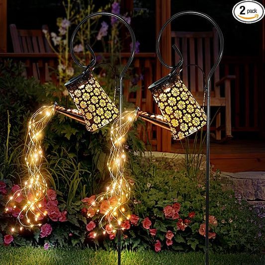 Solar Watering Can Lights Garden Decor, Retro Metal Hanging Solar Lantern with String Lights Outdoor Waterproof,, Outdoor Decorations for Porch Lawn Driveway Backyard Pathway（2 Pack）