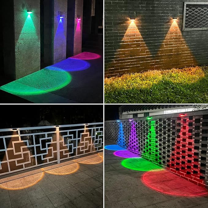 Ellasay Solar Fence Lights Outdoor: 10 Lighting Modes with RGB Solar Powered Deck Light - Waterproof IP65 - Led Lens Wall Decor for Garden Patio Backyard Porch 8 Pack