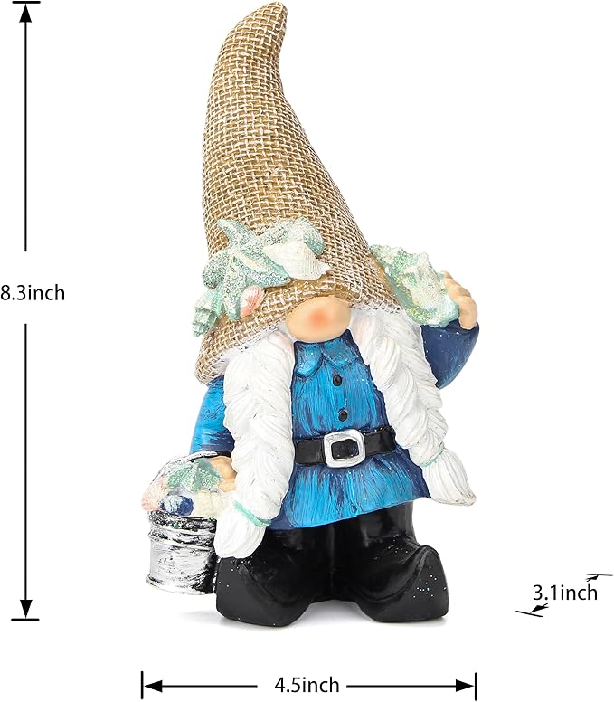 Leekung Gnome Statue Garden Decor - Ocean Gnome Figurine for Patio Lawn Yard Backyard Outdoor Indoor Home Decoration,Summer Gnomes with Shells Starfish,Swedish Beach elf tomte, for Women