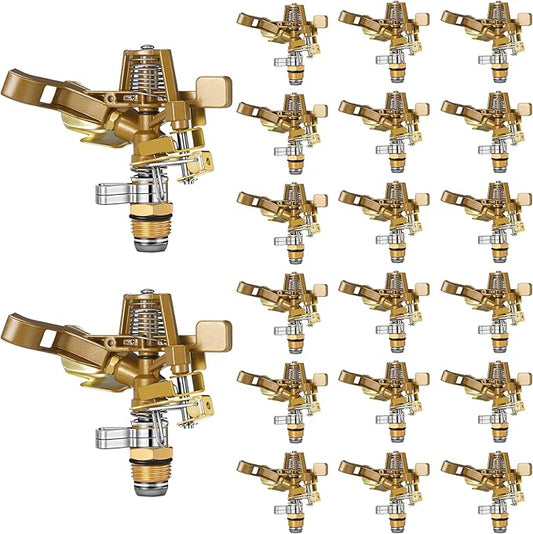 Ferraycle 20 Pieces 1/2 Inch Brass Impact Sprinkler Head with Nozzles Heavy Duty Adjustable 0-360 Degrees Impulse Sprinkler Head Lawn Watering for Yard Irrigation