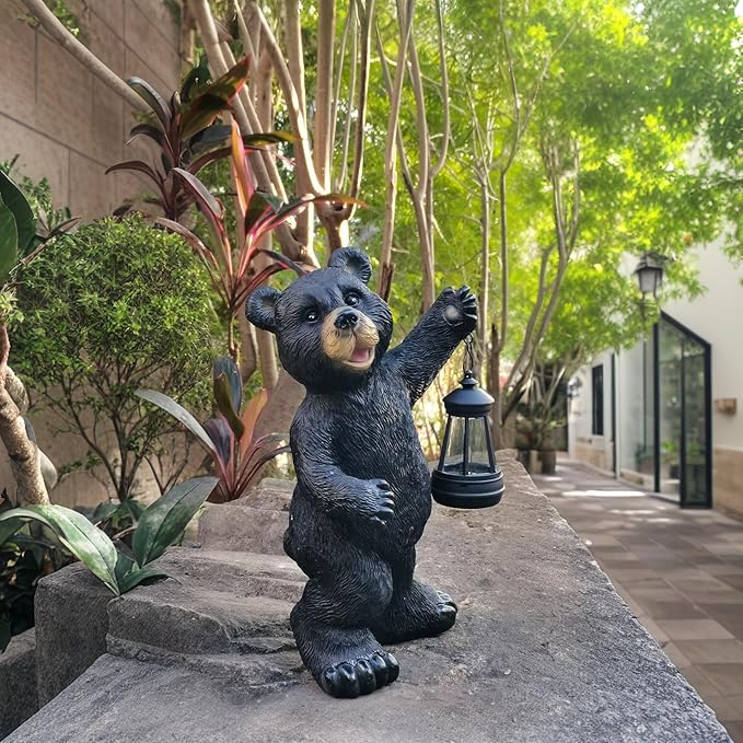 Solar Lantern Garden Statue Decoration, Outdoor Bear Statue Lights for Patio Patio Decor - Unique Housewarming Gift for Grandma Wowen Mom Friend, Cute Spring Ornament