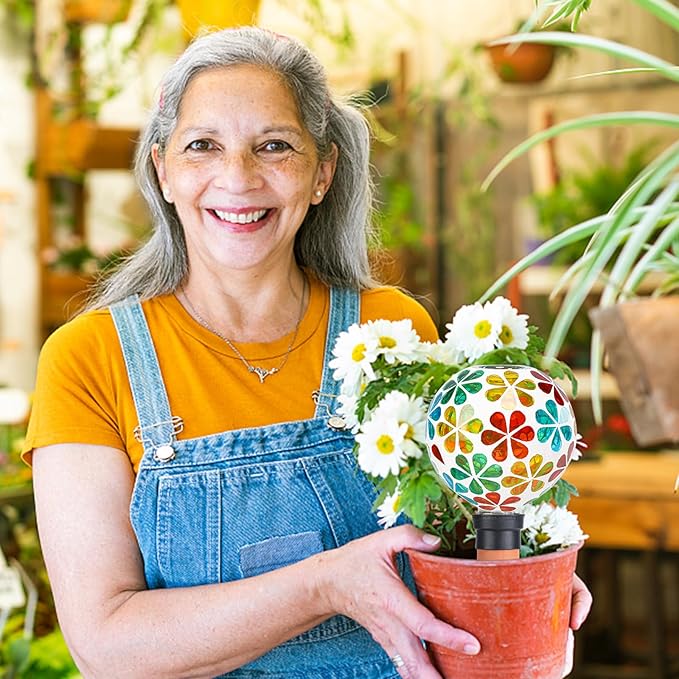 Plant Watering Globes Mosaic Self Watering Stakes 2 Pack Large Self Watering Planter Insert Automatic Watering Device Outdoor Indoor Decoration