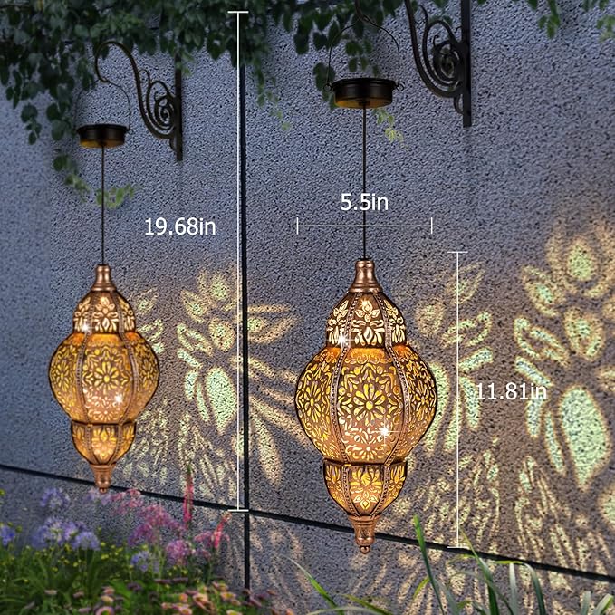 Solar Lanterns Outdoor Waterproof, Hanging Solar Lantern Garden Decor, Metal Moroccan Decorative Solar Garden Lights for Yard, Patio, Lawn, Porch, Unique Housewarming Gifts, Copper