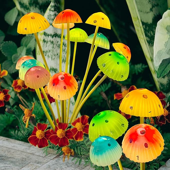 Solar Garden Lights, 2 Pack Solar Mushroom Lights Outdoor, Gifts for Woman Mom Grandmom Mothers Day, Upgraded 24LED Mushroom Flower Light Yard Decor Outside Waterproof for Lawn Front Porch Patio