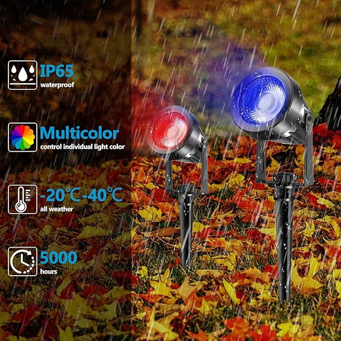 RGBW Color Changing Landscape Lighting,12V Low Voltage Landscape Lights Spotlights with Transformer Remote Control Decorative for Garden, Yard, Lawn, Pool, 44ft Cable(6-in-1)