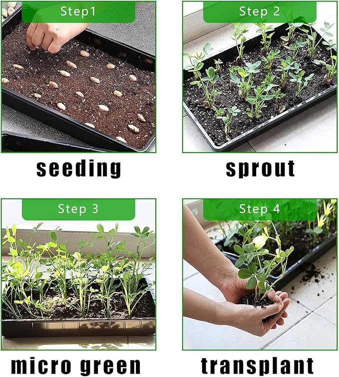 Plant Growing Nursery, Standard 1020 Trays Plastic Seeds Starter Trays Sturdy Self Seedling Tray for Microgreens Indoor Nursery Pots (10-Pack, 21.6"×11.2", 2.52" Deep, no Holes)