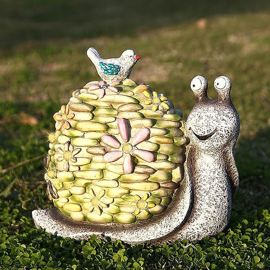 Garden Statue Snail Figurine and Bird - Cute Snail Solar Fairy Garden Statues Decorations for Patio Yard Lawn Porch Ornament Animal Gift