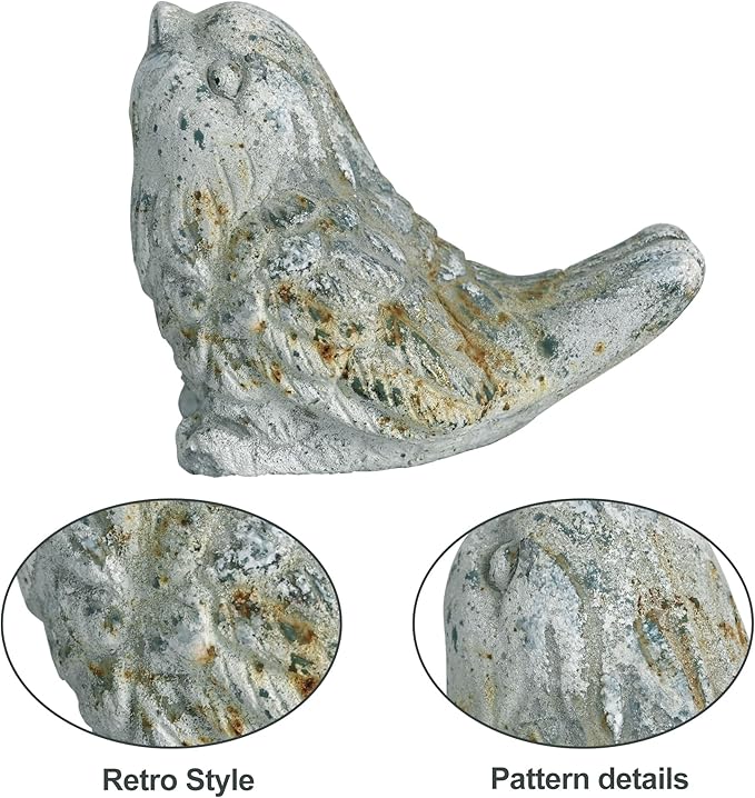 Outdoor Bird Statues Bird Decor Figurines for Home Cement Bird Sculpture for Patio Yard Lawn Ornament, 2style/Set,Indoor Outdoor Stone Bird Decorations Statue