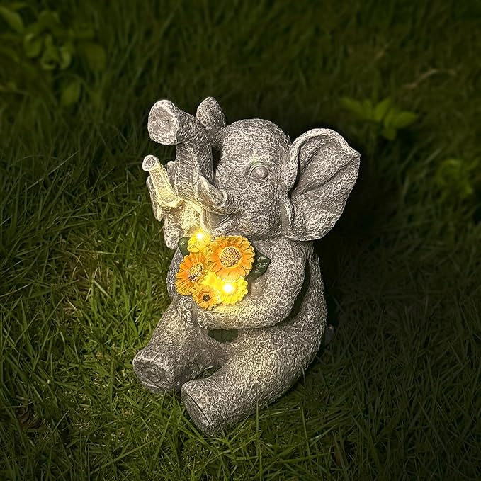 Elephant Gifts for Women, Solor Statue for Garden, Elephant and Sunflower Figurine with Lights, Outdoor Decorations for Yard Lawn Patio, Gifts for Mom Grandma Mother in Law Gardener Mother'Day