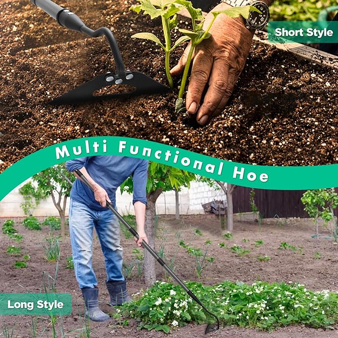 Hardened Hollow Hoe with Long Handle - 85 Inch -Heavy Duty Garden Hoes for Weeding Loosening Soil Digging Planting Ridging, Handy Hoe Garden Tool