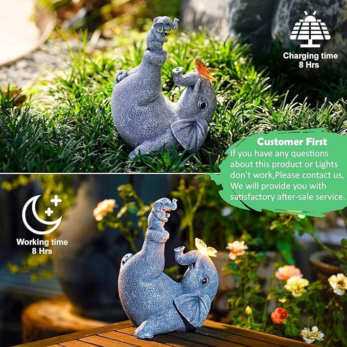 Solar Elephant Statues for Garden Decor - Elephant Handstand Mother&Son Solar Statue with Solar Butterfly,Best Birthday Gifts for Mom,Women