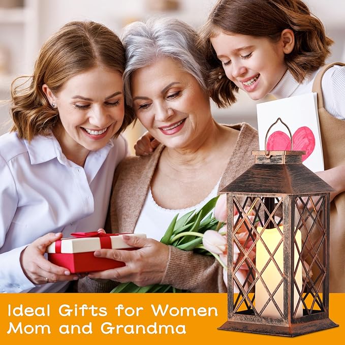 Solar Lantern Outdoor Waterproof Garden Decor Hanging Lanterns Birthday Gifts for Women Mom 11" LED Flickering Flameless Candle Christmas Table Lights for Yard, Patio, Porch, Backyard (1 Packs)
