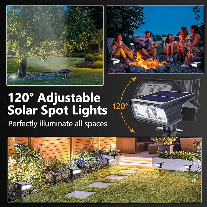 Toodour Solar Spot Light Outdoor, 6 Pack Solar Lights Outdoor with 2 Modes, Waterproof Solar Powered Flood Lights Landscape Lighting for Yard Garden Home Pathway Walkway Outdoor Decor - Cool White