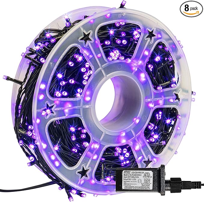 FUNPENY 164FT 500 LED Halloween Lights, 8 Modes Waterproof Plug in String Lights for Halloween Indoor Outdoor Yard Party Wedding Garden Home Decorations (Purple)