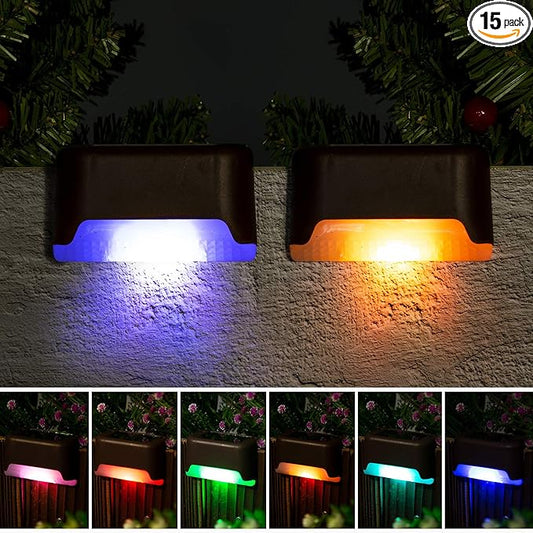 pearlstar 16 Pack Color Changing Solar Deck Lights,Solar Pool Side Lights,Waterproof LED Light for Outdoor Decks, Railing,Stairs, Steps, Fence, Yard, and Patio Christmas Decoration Lamp（Black）