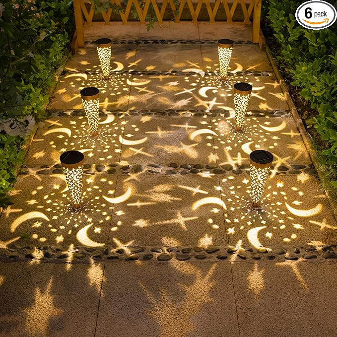 Go2garden Solar Lights Outdoor Decorative Stake Lights Waterproof with Moon Star for Patio, Pathway, Backyard, Outside Decorations, Lawn Ornaments,Garden Gifts (Copper, 6pack)