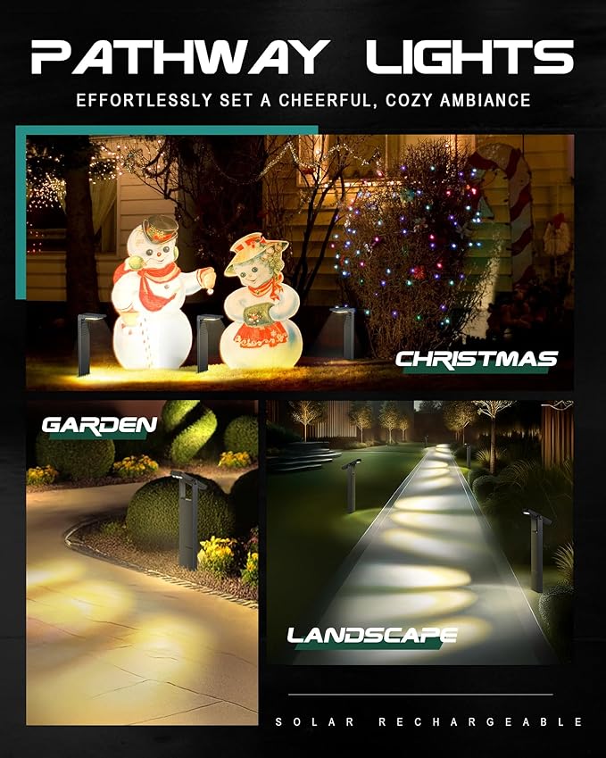 6 Pack Solar Pathway Lights Outdoor, 3 Color Temperature Path Lights Solar Powered, 360 Degree Adjustable, IP65 Weatherproof for Garden, Lawn & Driveway Decor, YL4079-6