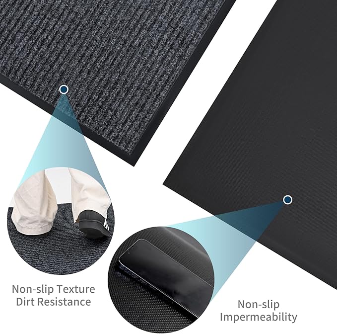 Rubber Door Mat About W3' ×L16' Heavy Duty Large Outdoor Indoor Mat Durable Entrance Doormat Waterproof Rubber Back Rugs for Home Entryway Patio Porch Office Business Areas (Grey)