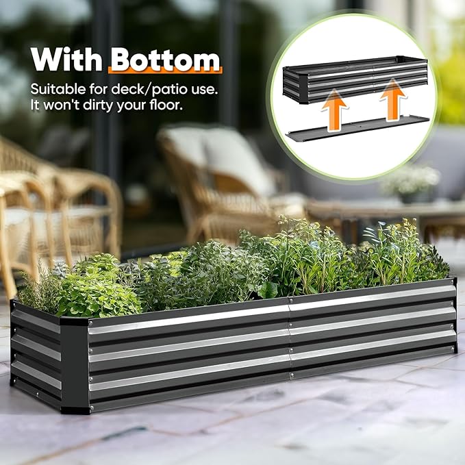 KING BIRD Raised Garden Bed Kit with Bottom 2025 Upgraded Galvanized Planter Garden Box Outdoor & Indoor for Gardening, Vegetables, Flowers, Dark Grey, 70.8x23.6x11.8 in