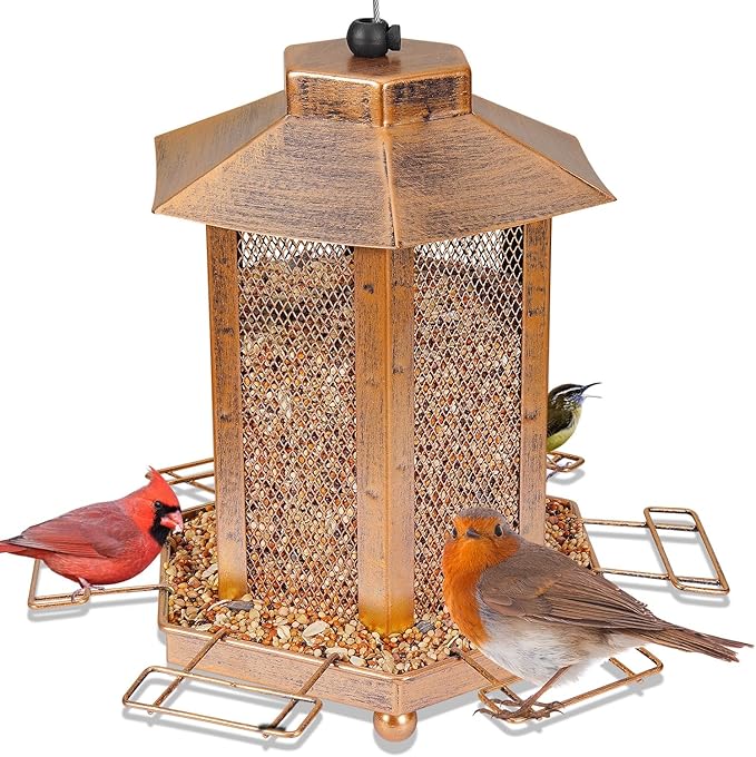 Lantern-Shaped Metal Bird Feeder for Outdoor Hanging, 3.5LB Large Capacity, Garden Decoration - Attracts Wild Birds, Durable Outdoor Bird Feeding Station for Garden Yard Outside Backyard