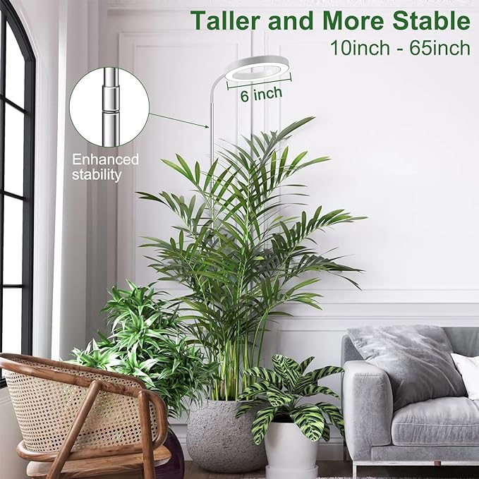 wolezek Grow Lights for Indoor Plants Full Spectrum, 80 LEDs 3 Colors Grow Light, 65in Plant Lights for Indoor Growing with 360°Gooseneck, 6/12/16H Timer, 5 Brightness, Height Adjustable, White Pair