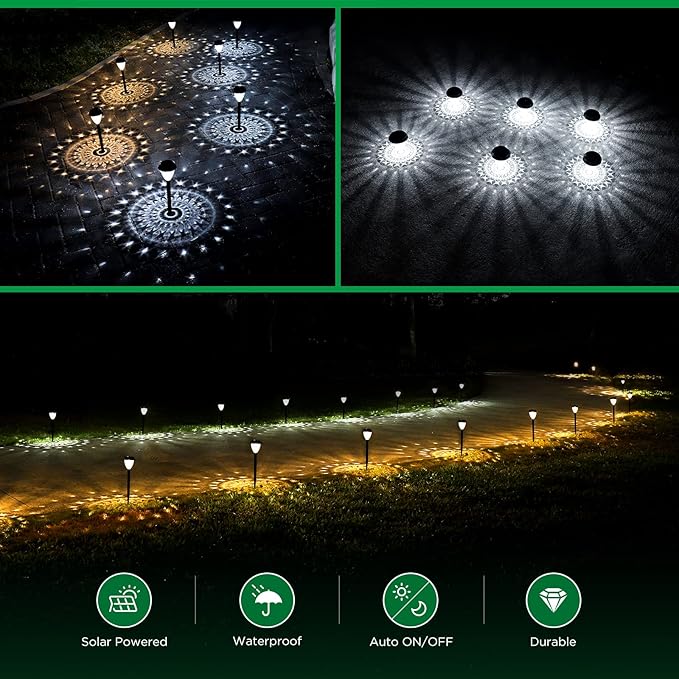 Super Bright Solar Lights, Waterproof 10 Pack, Dusk to Dawn Up to 12 Hrs Solar Powered Outdoor Pathway Garden Lights Auto On/Off, LED Landscape Lighting Decorative for Walkway Patio Yard