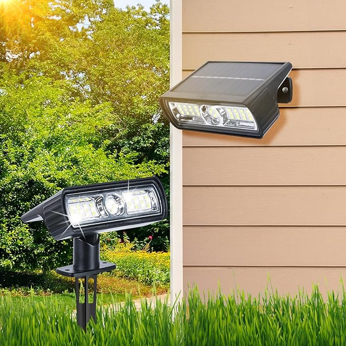 Toodour Solar Spot Light Outdoor, 2 Pack Solar Lights Outdoor with 2 Modes, Waterproof Solar Powered Flood Lights Landscape Lighting for Yard Garden Home Pathway Walkway Outdoor Decor - Cool White