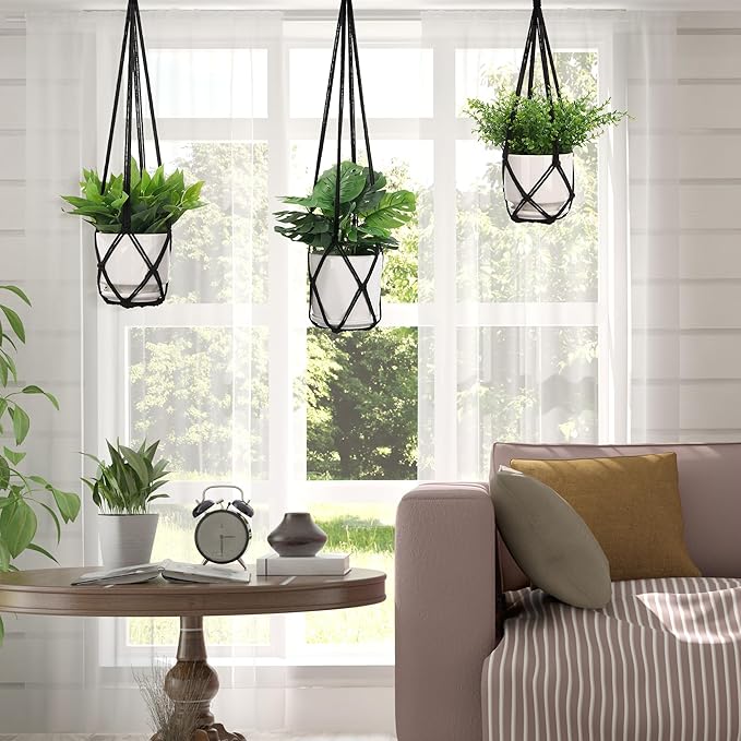 YIBOT 3 Pack Macrame Plant Hanger Indoor Hanging Planters for Indoor Outdoor Hanging Plant Holder with 3 x S Hooks for Garden Home Boho Decor 35"/29"/23" Black