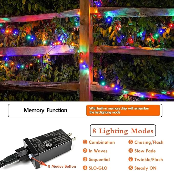 SANJICHA 2-Pack 66FT 200 LED Christmas Lights for Indoor Outdoor, Super Bright Plug in String Lights, Waterproof Xmas Lights Outdoor for Christmas Decorations Bedroom Party Xmas Tree (Multicolor)