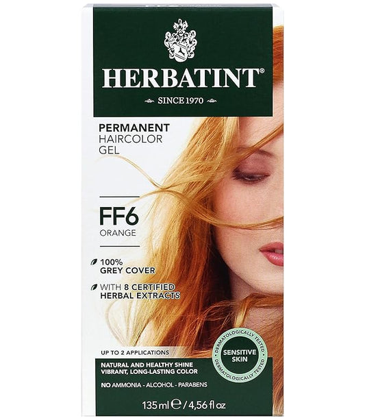 Herbatint Permanent Haircolor Gel, FF6 Orange, 100% Grey 4.56 oz
