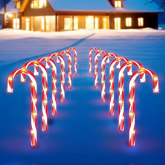 Christmas Candy Cane Lights 12Pcs Christmas Pathway Lights with 72 Count Incandescent Clear Lights, Connectable 12 Inch Pathway Makers Lights for Indoor Outdoor Walkway Patio Yard Lawn Decorations