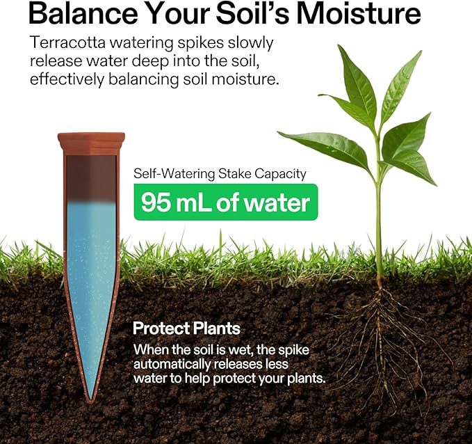 VIVOSUN 10Pcs Self-Watering Spikes, 7 Inch Hexagonal Terracotta Watering Stakes, Auto-Water Device, Planter Insert for Indoor & Outdoor Potted Plants, 10-Pack