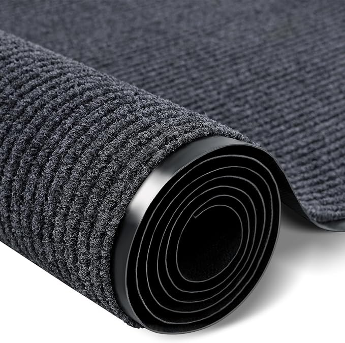 Rubber Door Mat About W3' ×L10' Heavy Duty Large Outdoor Indoor Mat Durable Entrance Doormat Waterproof Rubber Back Rugs for Home Entryway Patio Porch Office Business Areas (Grey)