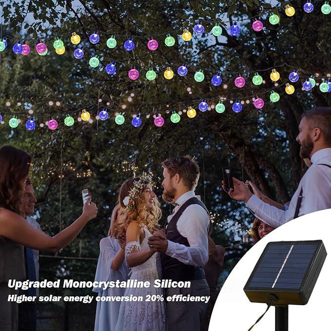 Solar Lights Outdoor Waterproof, 2 Pack Total 120LED 72FT Solar String Lights for Outside w/ 8 Modes, Outdoor String Lights Crystal Globe Patio Lights for Garden Yard Party Decor (Multicolor)