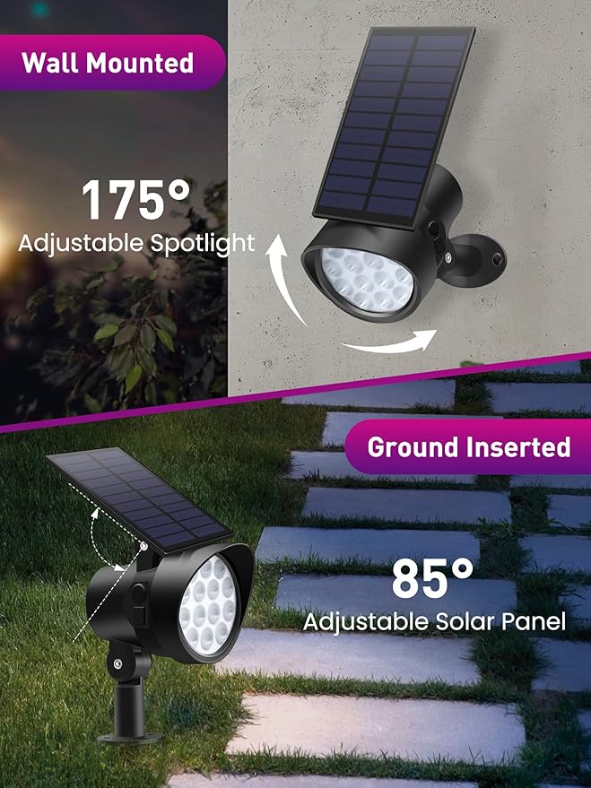 Solar Spot Lights Outdoor Color Changing, Dimmable IP65 Waterproof Solar Landscape Spotlights for Garden Yard Decorations, 4 Pack