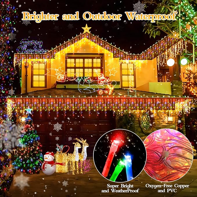 98FT 960LED Christmas Lights Waterproof 8 Modes Christmas Lights Outdoor Decoration with Memory and Timer Hanging Fairy Lights Plug-in Curtain String Lights for Holiday Party Wedding Home Roof