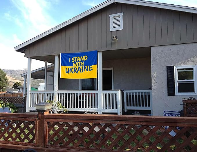 I Stand with Ukraine Flag 3x5FT Ukrainian National Polyester Banner With 2 Grommets Fade Resistant Vivid Color For Patriotic Festival Events Party Decoration