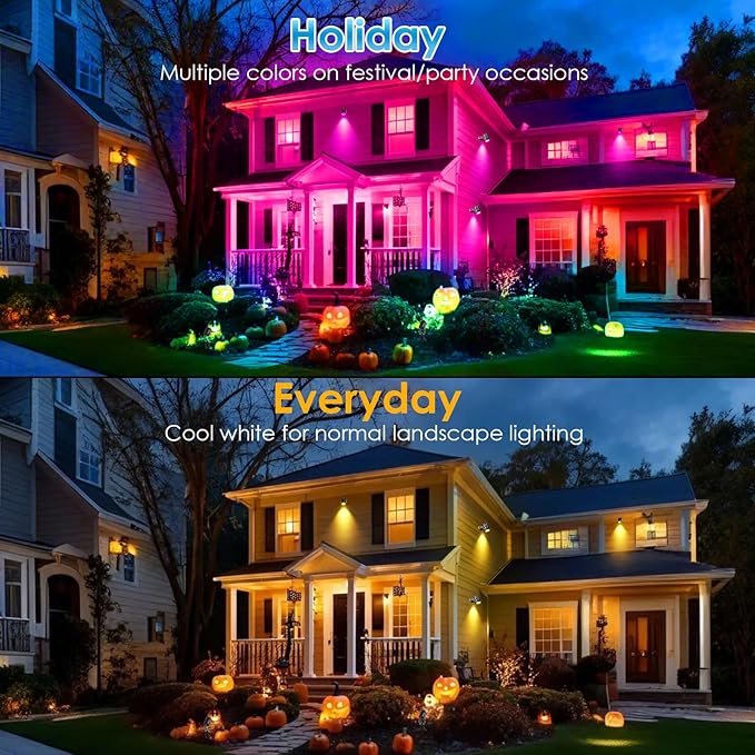 ECOWHO 25W RGB Color Changing Landscape Lights,1800LM Low Voltage LED Landscape Lighting 69ft Extendable LED Spotlight with Remote Transformer IP65 Waterproof for Garden Yard Pathway House 6 Pack