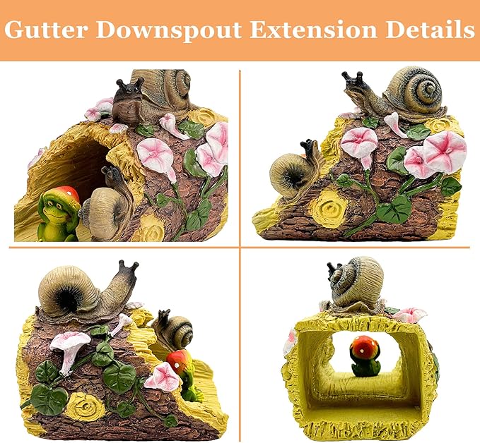 Snails Frog Garden Statue - Decorative 3"x4" Gutter Downspout Splash Block & Rain Diverter | Outdoor Decor Sculpture, Eco-Friendly Resin, Weather-Resistant, Easy Install