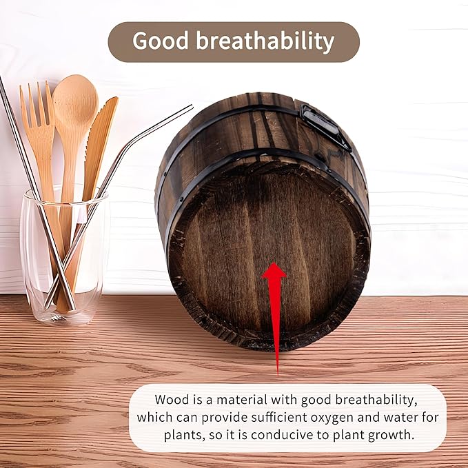 Adnee 4 Pack Wooden Whiskey Barrel Planters - 4 Sizes Wooden Bucket Barrel Garden Planters Set - Rustic Flower Planters Pots Container for Indoor Outdoor Garden Home Plants(4.7",6.1",7.1",9")