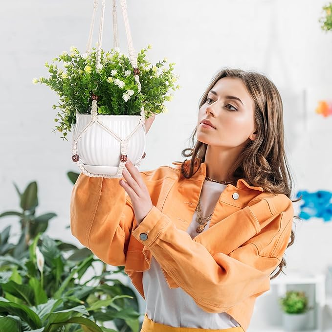 YIBOT 3 Pack Macrame Plant Hanger Indoor Hanging Planter Basket with 3 Hooks Flower Pot Holder No Tassels for Boho Home Decor 35"/29"/23"