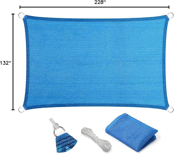 Eden's Decor Straight Flat-Edged Sun Shade Sail Rectangular 11' x 19' Blue UV-Blocking Outdoor Canopy Fabric Cloth Awning for Pergola Patio Garden Backyard Custom Size