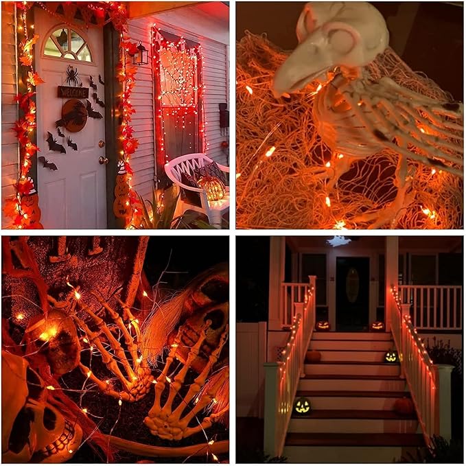 JMEXSUSS 2 Pack Solar Halloween Lights, 33ft 100 LED Outdoor Waterproof Orange Solar Lights for Tree Yard Patio Garden Halloween Thanksgiving Decorations