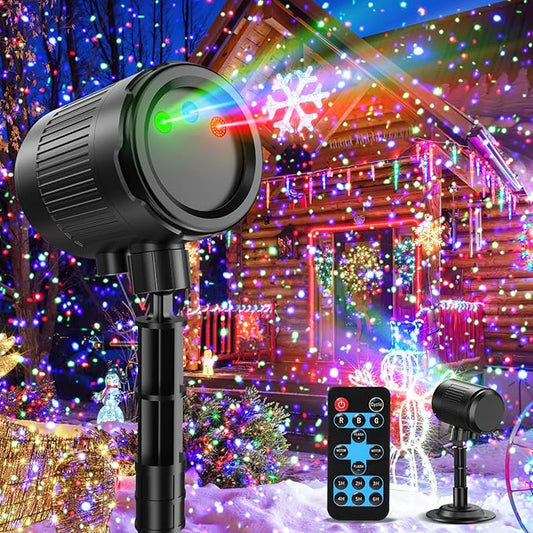 Laser Christmas Projector Lights Outdoor, 3 Color Laser Projector Light, Moving Firefly Lights Show w/Remote & Timer, Waterproof Holiday Christmas Decorations for Garden Yard Party Wedding Home Decor