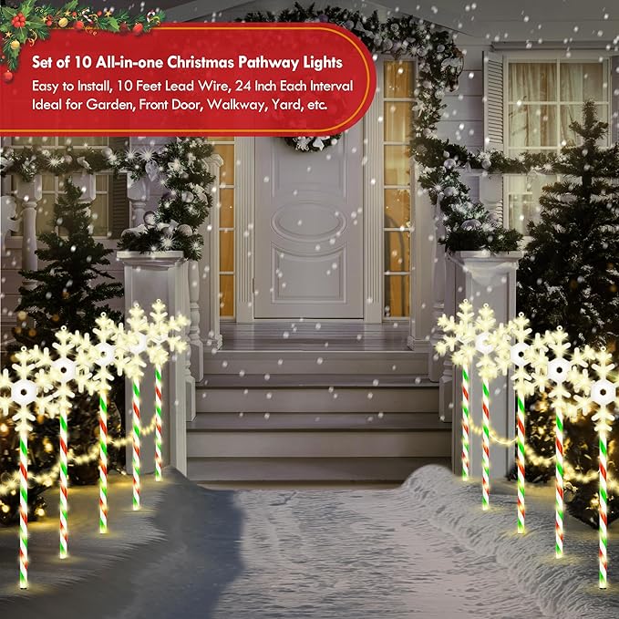 Christmas Pathway Lights Snowflake Outdoor 10PK 28inch 250LED 8 Modes Yard Decoration Flashing Waterproof Outdoor Lighted Up Christmas Light Decor for Garden Yard (Colorful)