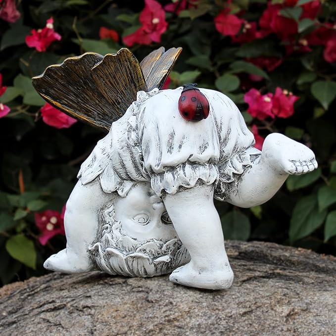 Garden Flower Fairy Outdoor Solar Decor,Fairy Garden Sculpture,Resin Ornaments for Patio Lawn Yard Porch,Playful Garden Flower Fairy Statues for Outside Angel Gifts,8.98 Inches Tall