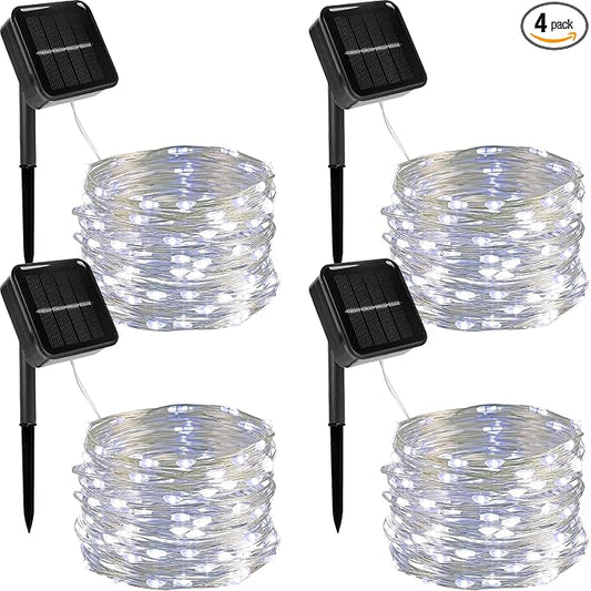 Twinkle Star 4 Pack Outdoor Solar String Lights, Total 160FT 480 LED Solar Powered Fairy Lights with 8 Modes, Christmas Trees Light for Patio Garden Party Backyard Wedding Decor, White