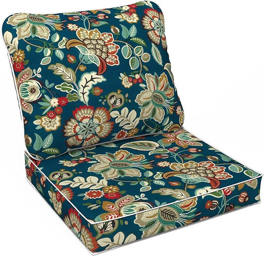 LVTXIII Outdoor/Indoor Deep Seat Cushion Patio Seat and Back Cushion Set All-Weather Replacement Chair Cushion for Wicker Chairs and Garden Furniture Decoration, 24"x24"x4", Peacock Blue