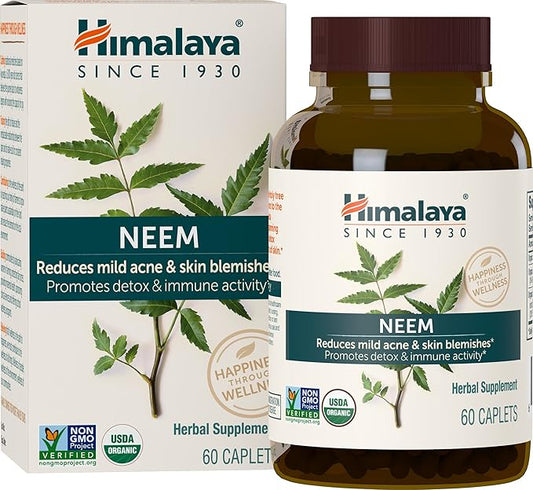 Himalaya Organic Neem Herbal Skin Supplement, 600 mg, 60 Plant-Based 60 Day
