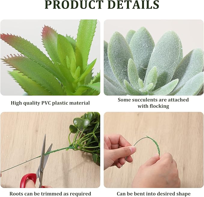 Therwen 32 Pcs Summer Artificial Succulents Plants Fake Realistic Faux Succulents Fake Plant Artificial Plant Home Decor for Outdoor Indoor Garden Office Summer Decorations